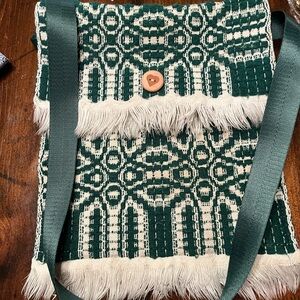 Green and Cream Fringe Shoulder Bag